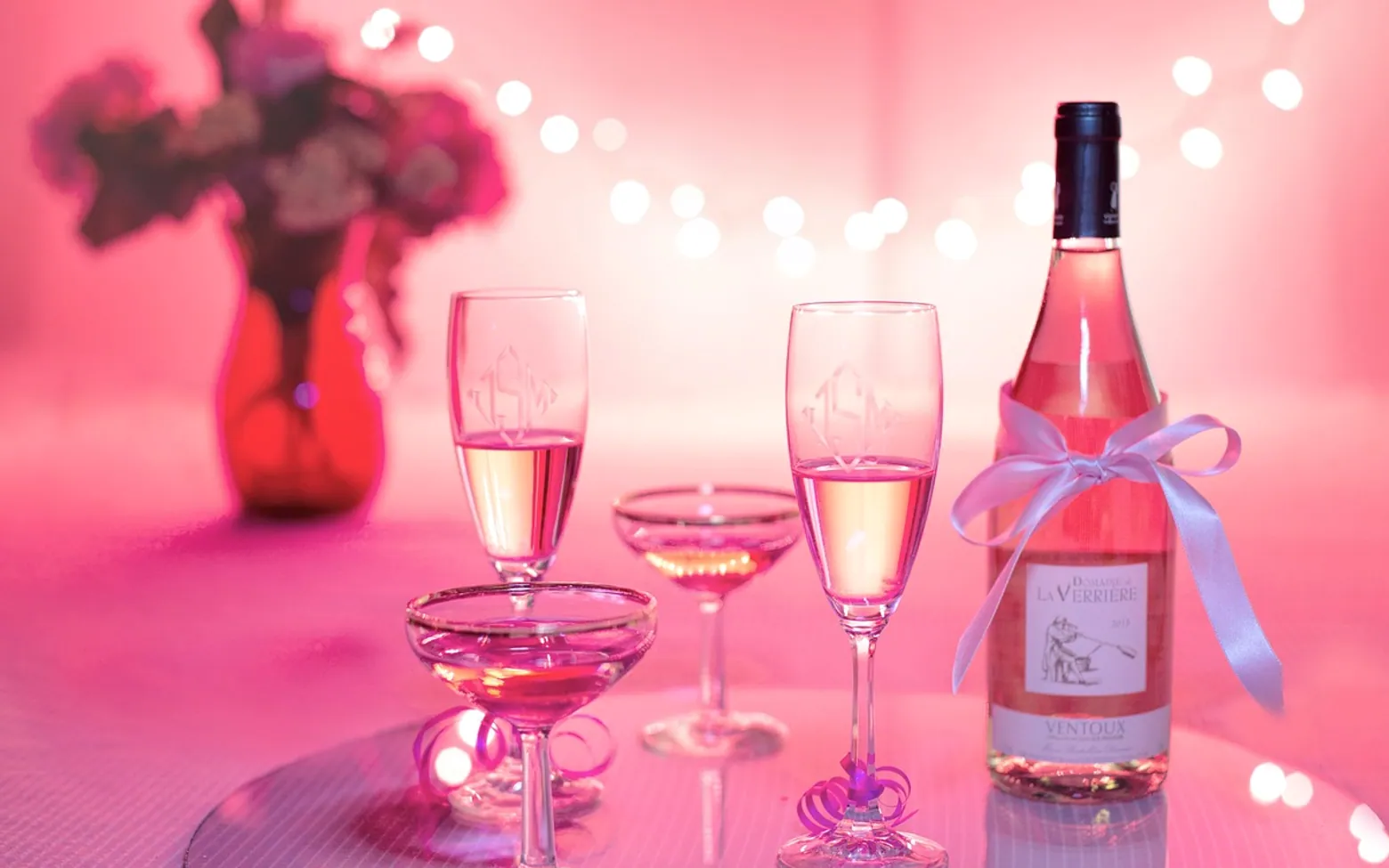 Pink wine, champagne and celebration
